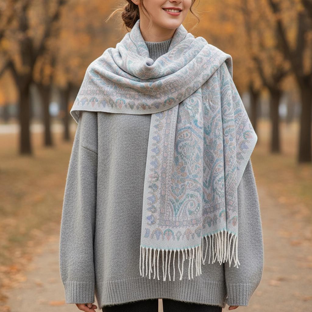 Thick Pashmina Shawl & Scarf for Women, Jacquard Brocade, Blanket Shawl, Wrap
