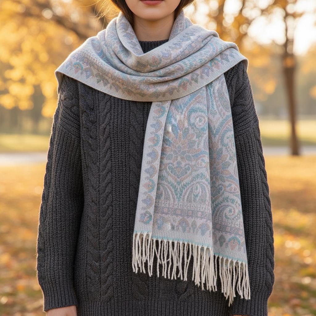 Thick Pashmina Shawl & Scarf for Women, Jacquard Brocade, Blanket Shawl, Wrap