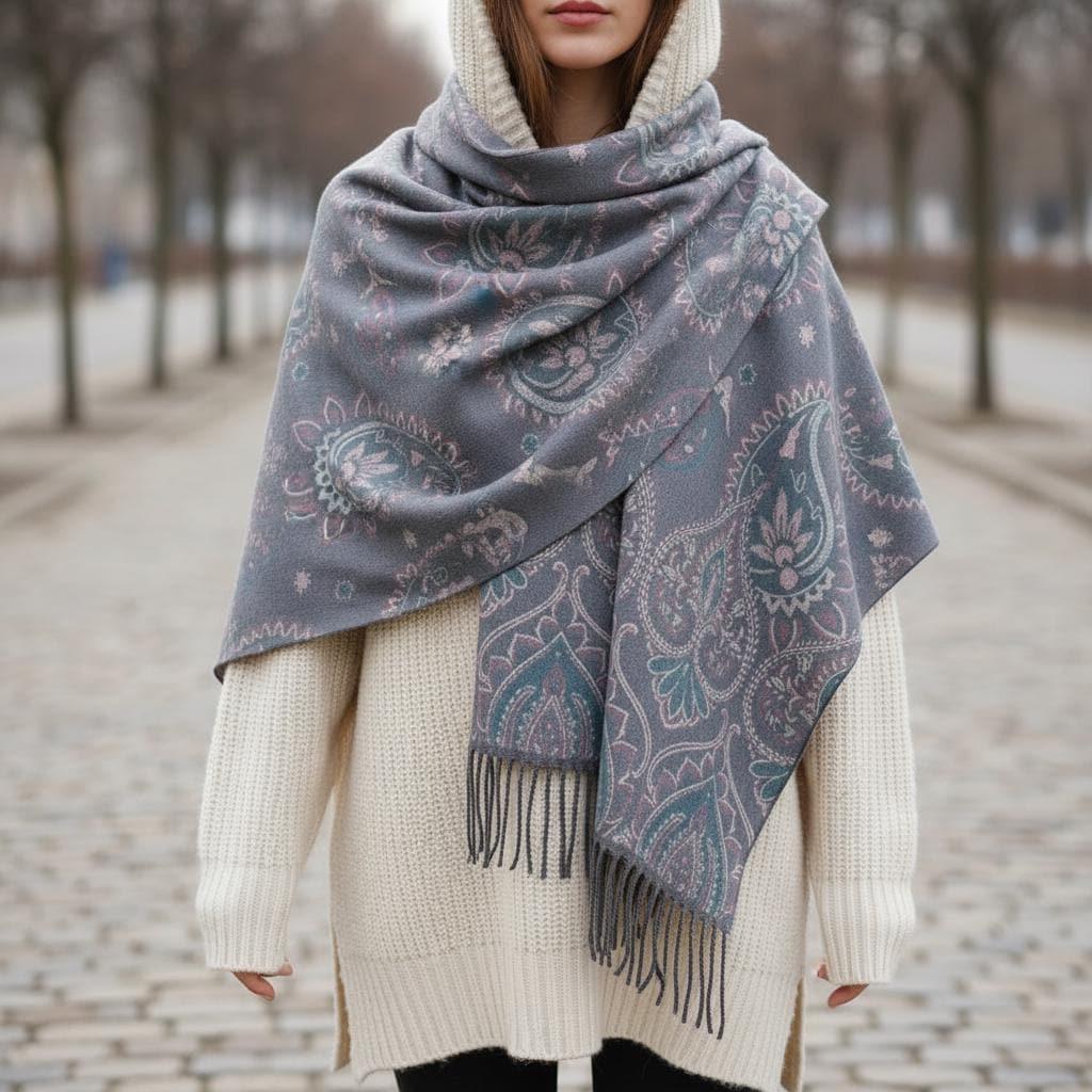 Thick Pashmina Shawl & Scarf for Women, Jacquard Brocade, Blanket Shawl, Wrap