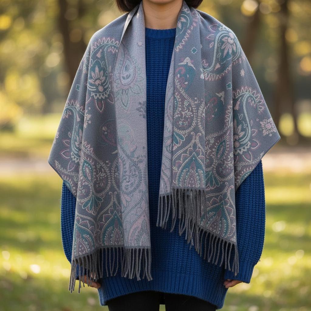 Thick Pashmina Shawl & Scarf for Women, Jacquard Brocade, Blanket Shawl, Wrap
