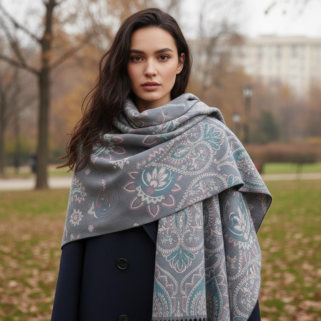 Thick Pashmina Shawl & Scarf for Women, Jacquard Brocade, Blanket Shawl, Wrap