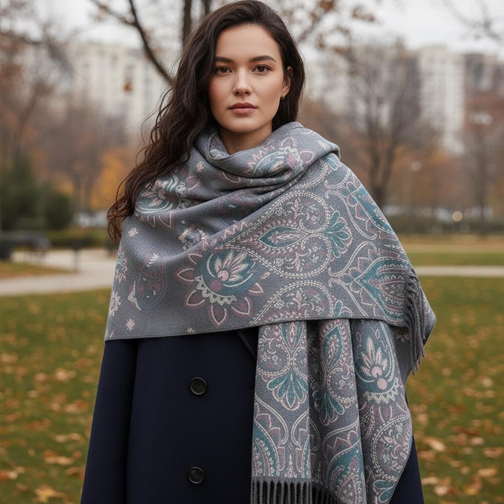 Thick Pashmina Shawl & Scarf for Women, Jacquard Brocade, Blanket Shawl, Wrap