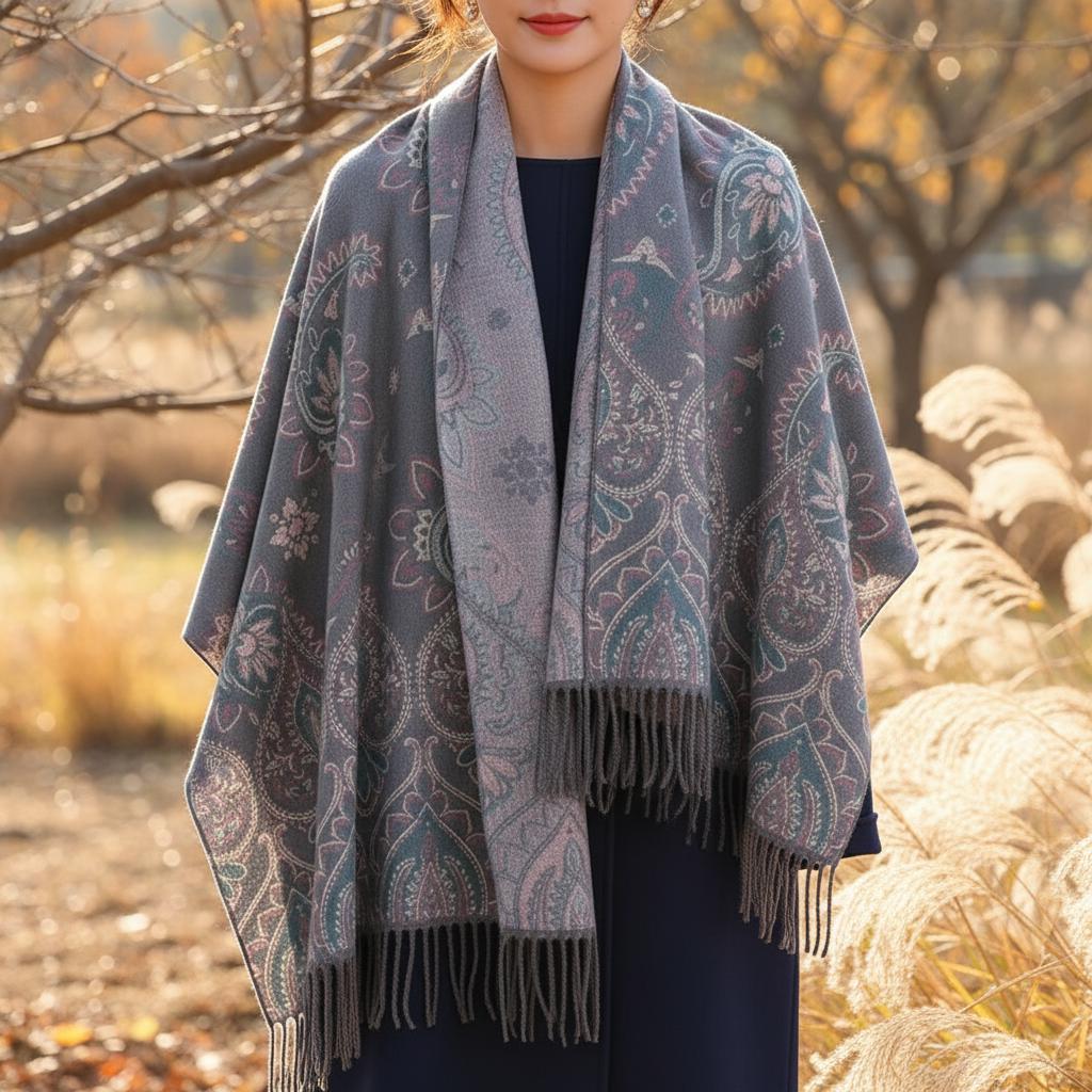 Thick Pashmina Shawl & Scarf for Women, Jacquard Brocade, Blanket Shawl, Wrap