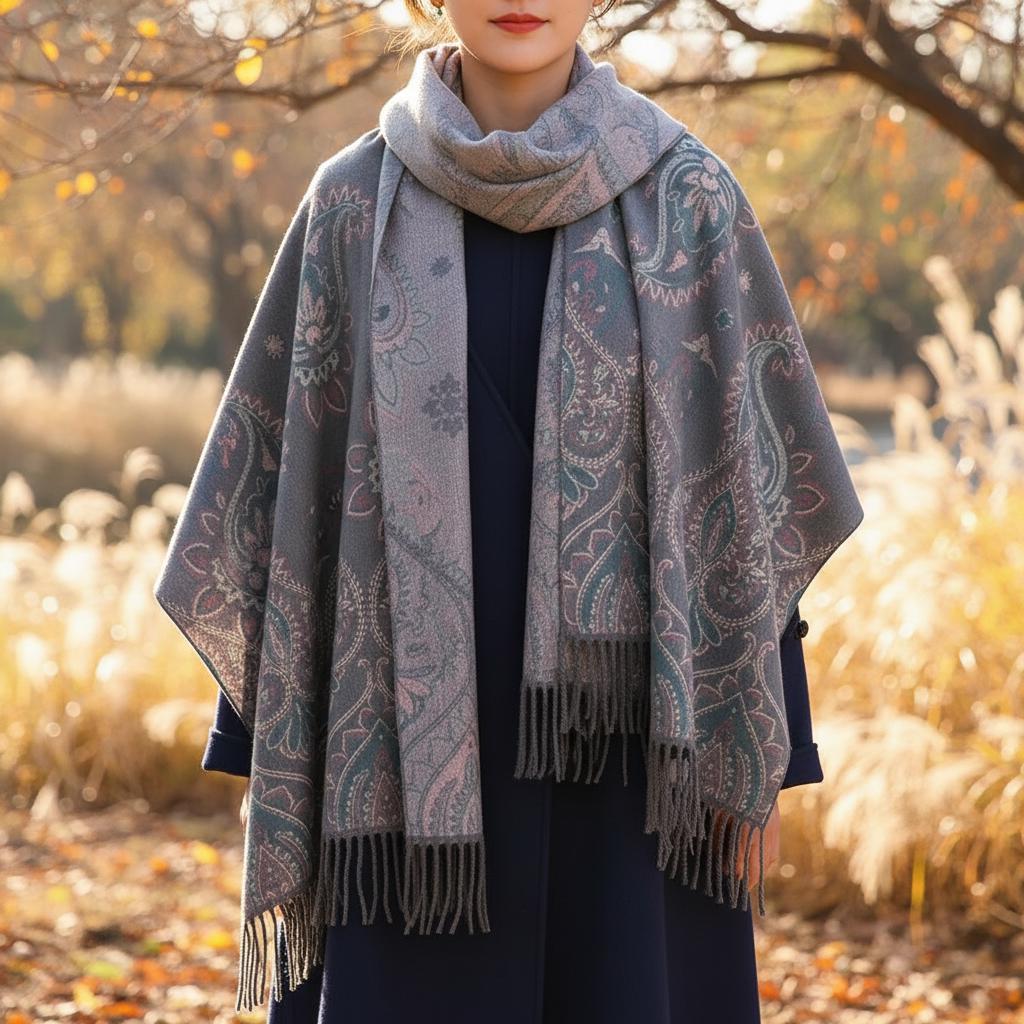 Thick Pashmina Shawl & Scarf for Women, Jacquard Brocade, Blanket Shawl, Wrap