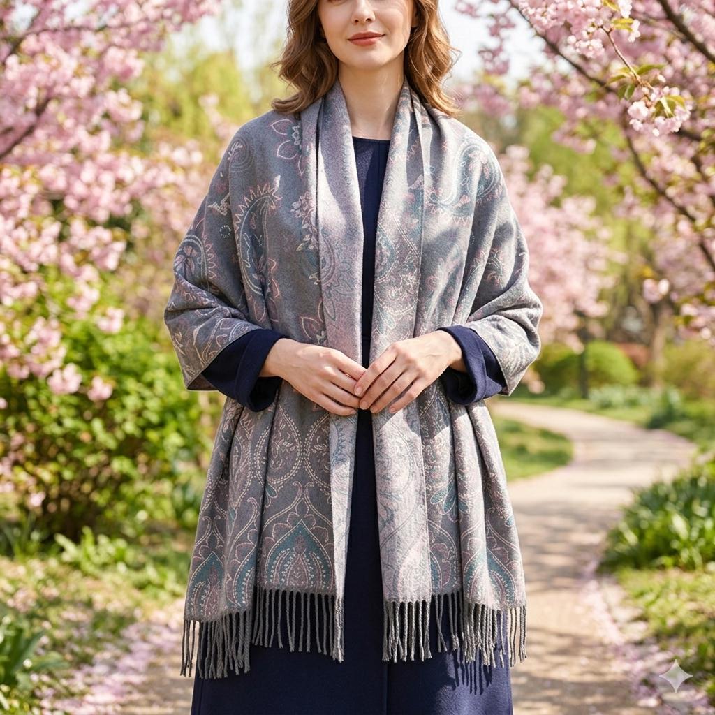 Thick Pashmina Shawl & Scarf for Women, Jacquard Brocade, Blanket Shawl, Wrap