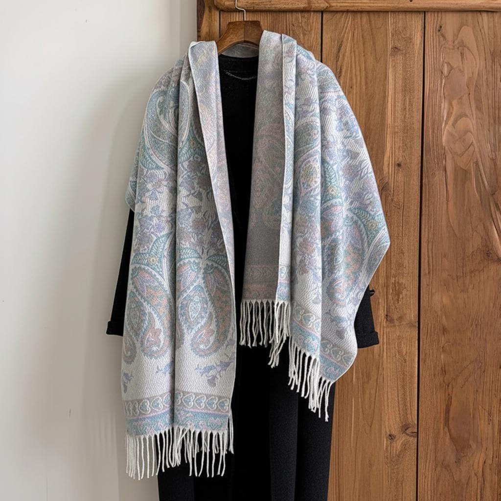 Thick Pashmina Shawl & Scarf for Women, Jacquard Brocade, Blanket Shawl, Wrap
