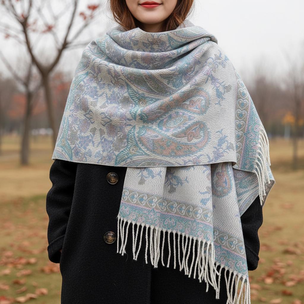 Thick Pashmina Shawl & Scarf for Women, Jacquard Brocade, Blanket Shawl, Wrap