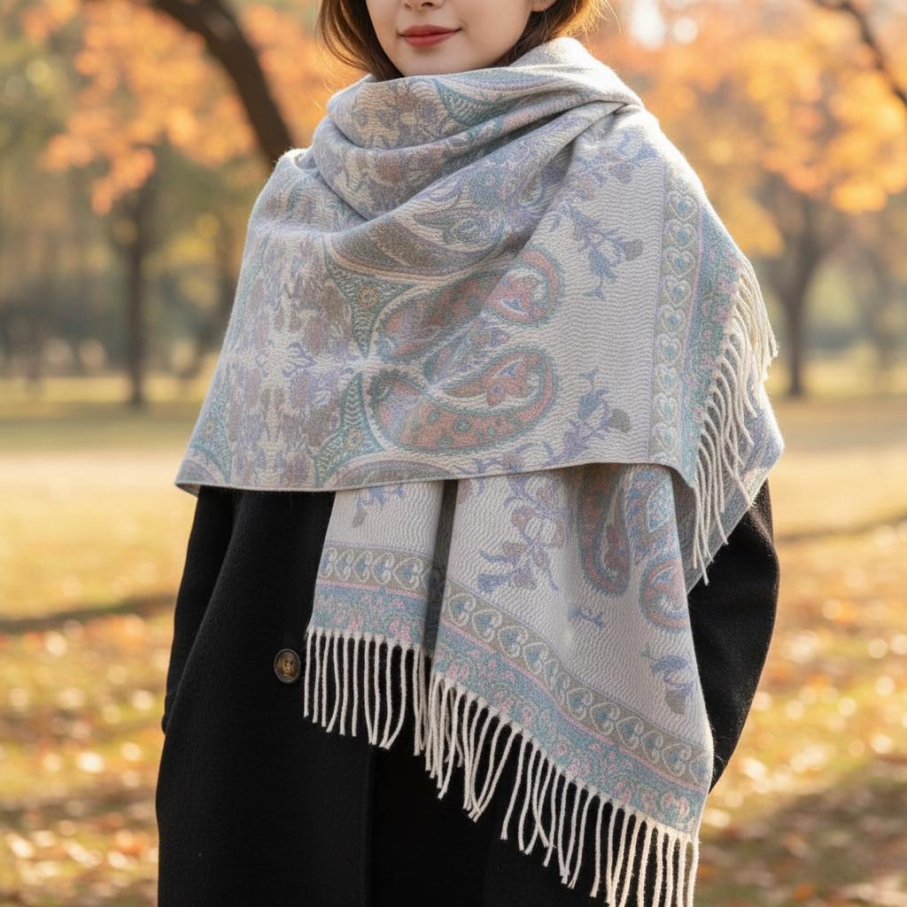Thick Pashmina Shawl & Scarf for Women, Jacquard Brocade, Blanket Shawl, Wrap