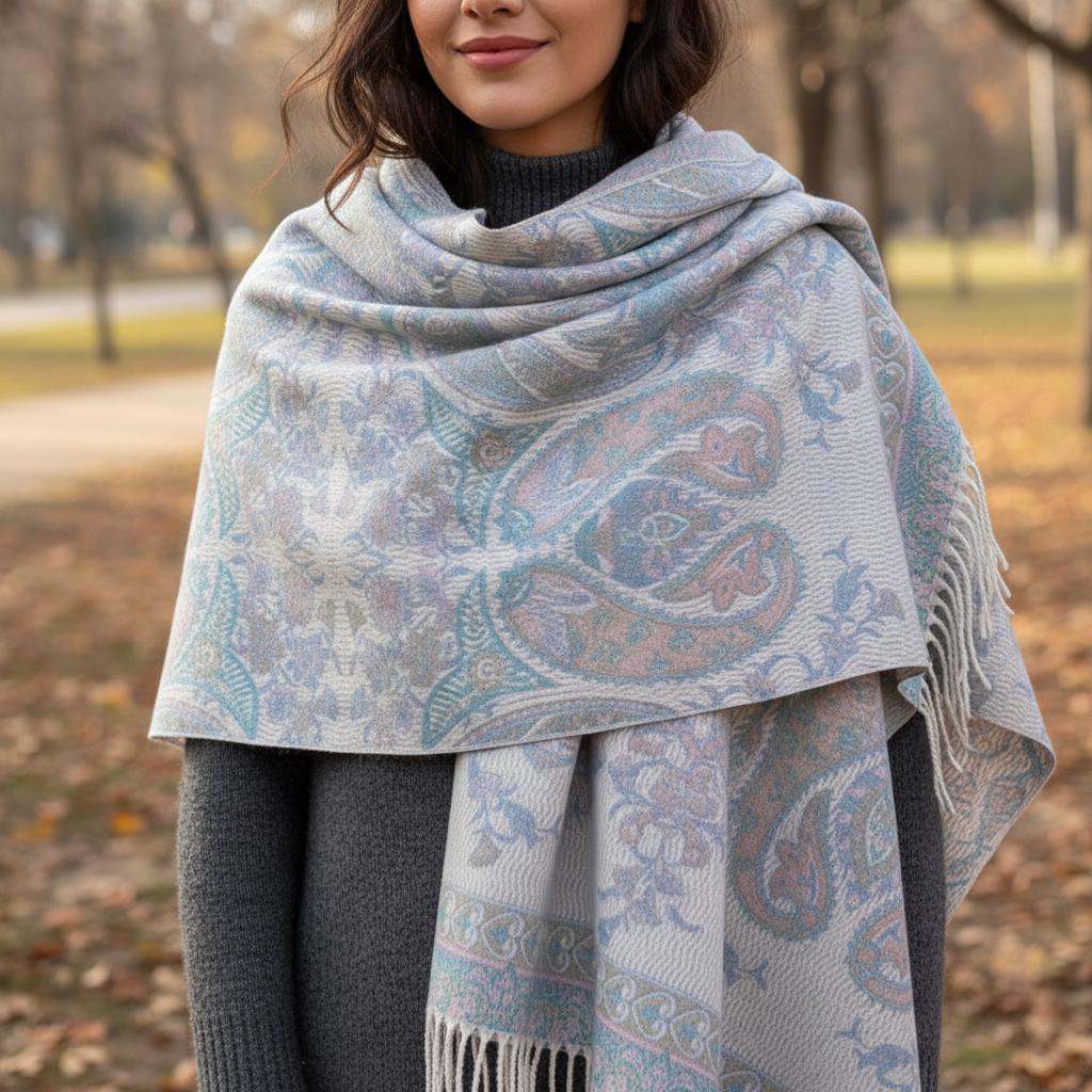 Thick Pashmina Shawl & Scarf for Women, Jacquard Brocade, Blanket Shawl, Wrap