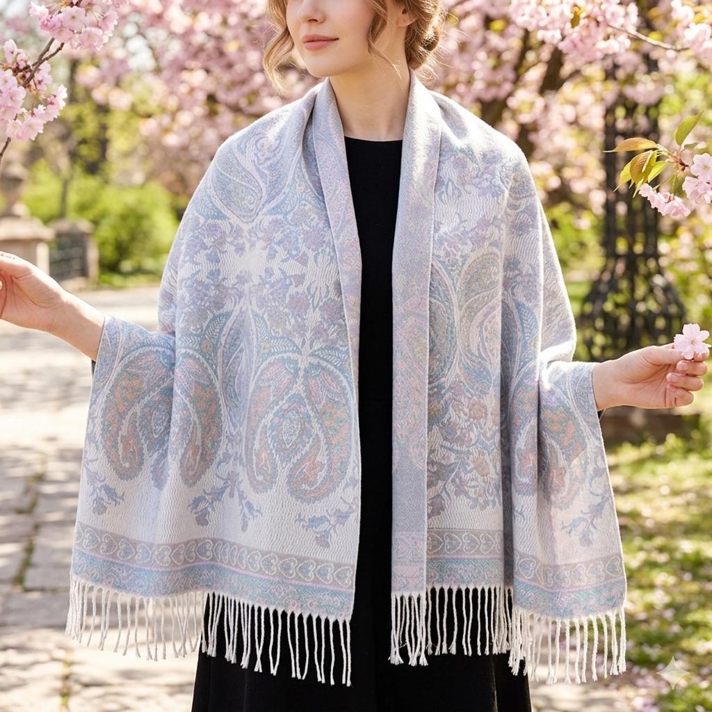Thick Pashmina Shawl & Scarf for Women, Jacquard Brocade, Blanket Shawl, Wrap