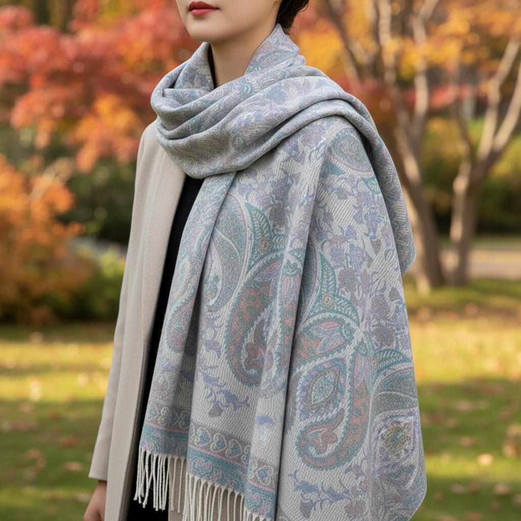 Thick Pashmina Shawl & Scarf for Women, Jacquard Brocade, Blanket Shawl, Wrap