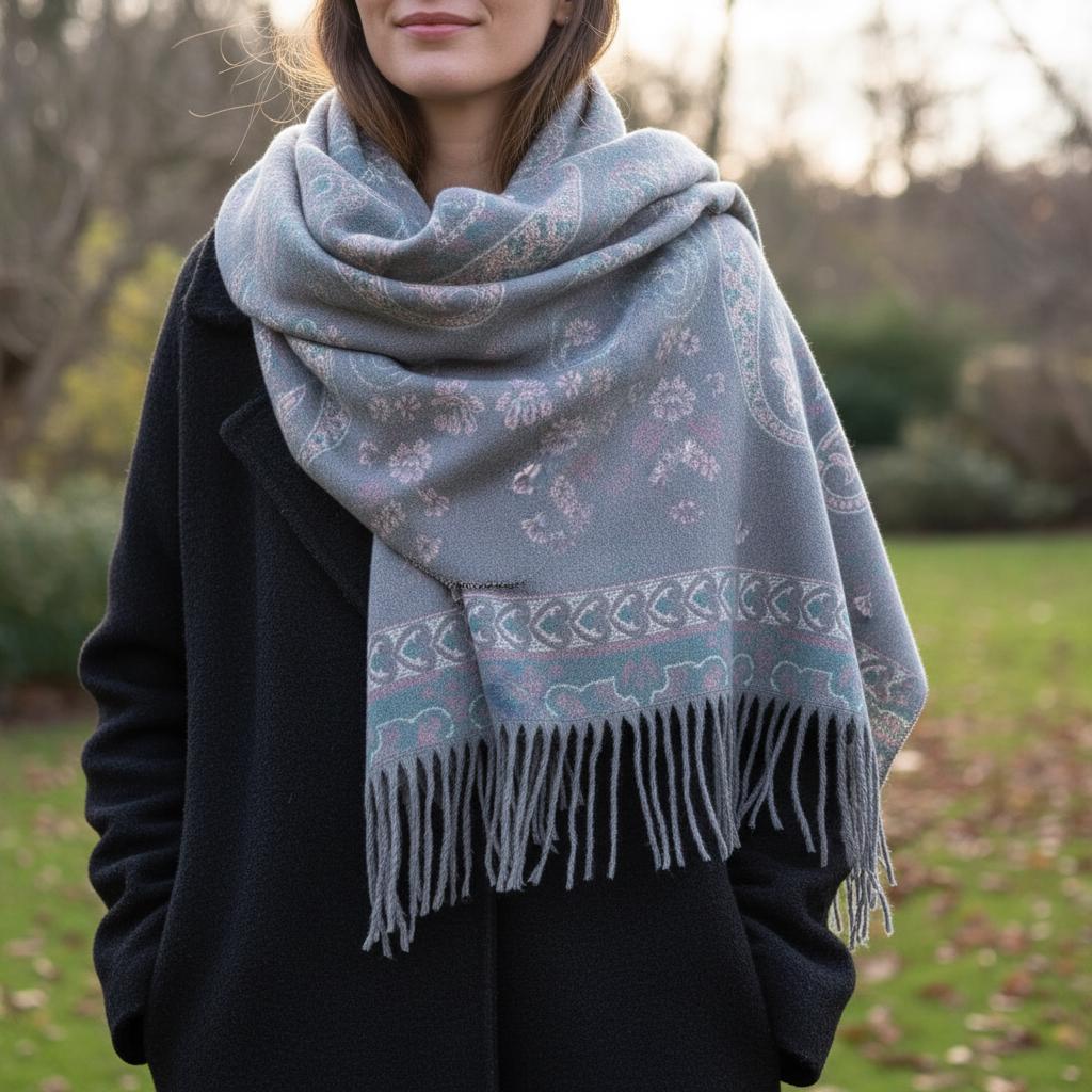 Thick Pashmina Shawl & Scarf for Women, Jacquard Brocade, Blanket Shawl, Wrap