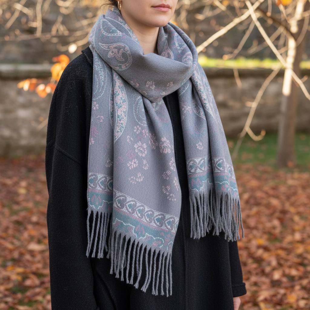 Thick Pashmina Shawl & Scarf for Women, Jacquard Brocade, Blanket Shawl, Wrap