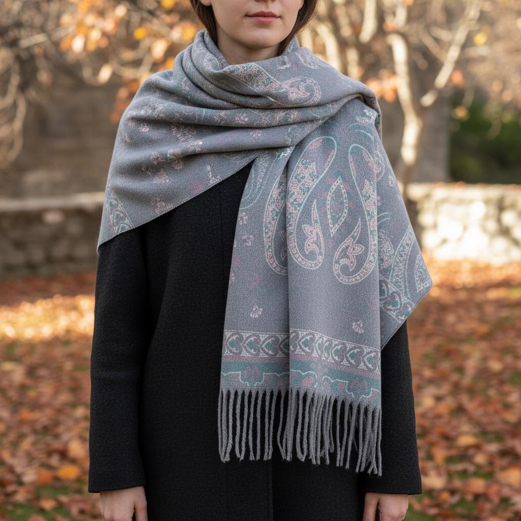 Thick Pashmina Shawl & Scarf for Women, Jacquard Brocade, Blanket Shawl, Wrap