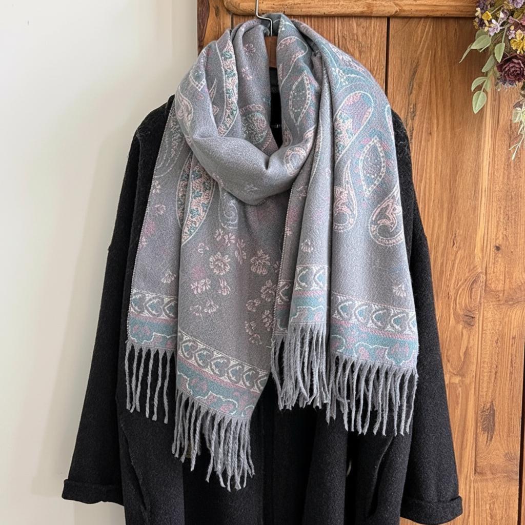 Thick Pashmina Shawl & Scarf for Women, Jacquard Brocade, Blanket Shawl, Wrap