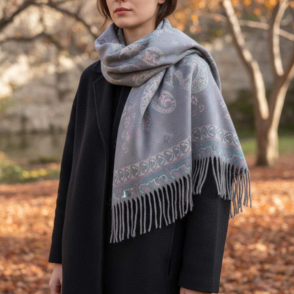 Thick Pashmina Shawl & Scarf for Women, Jacquard Brocade, Blanket Shawl, Wrap