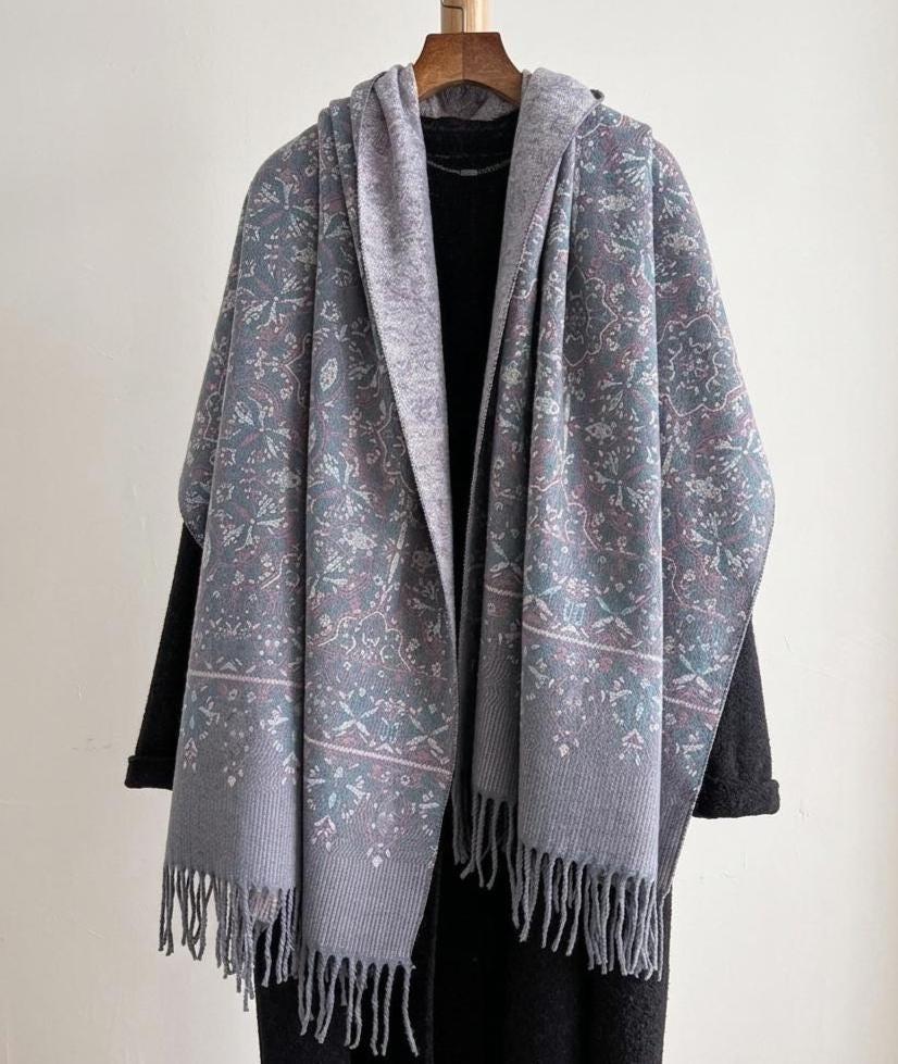Thick Pashmina Shawl & Scarf for Women, Jacquard Brocade, Blanket Shawl, Wrap