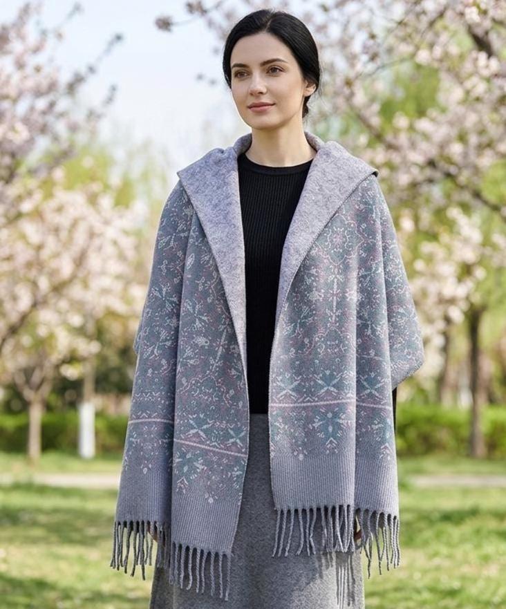 Thick Pashmina Shawl & Scarf for Women, Jacquard Brocade, Blanket Shawl, Wrap