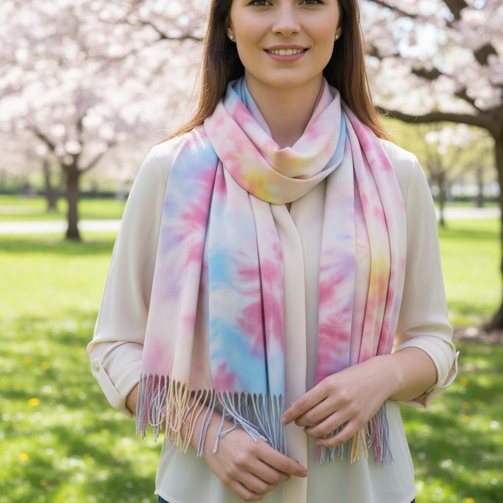 Hand Dyed Tie Dye Pashmina, Blanket Shawl, Wide Scarf, Head Wrap - Rayon Shawl