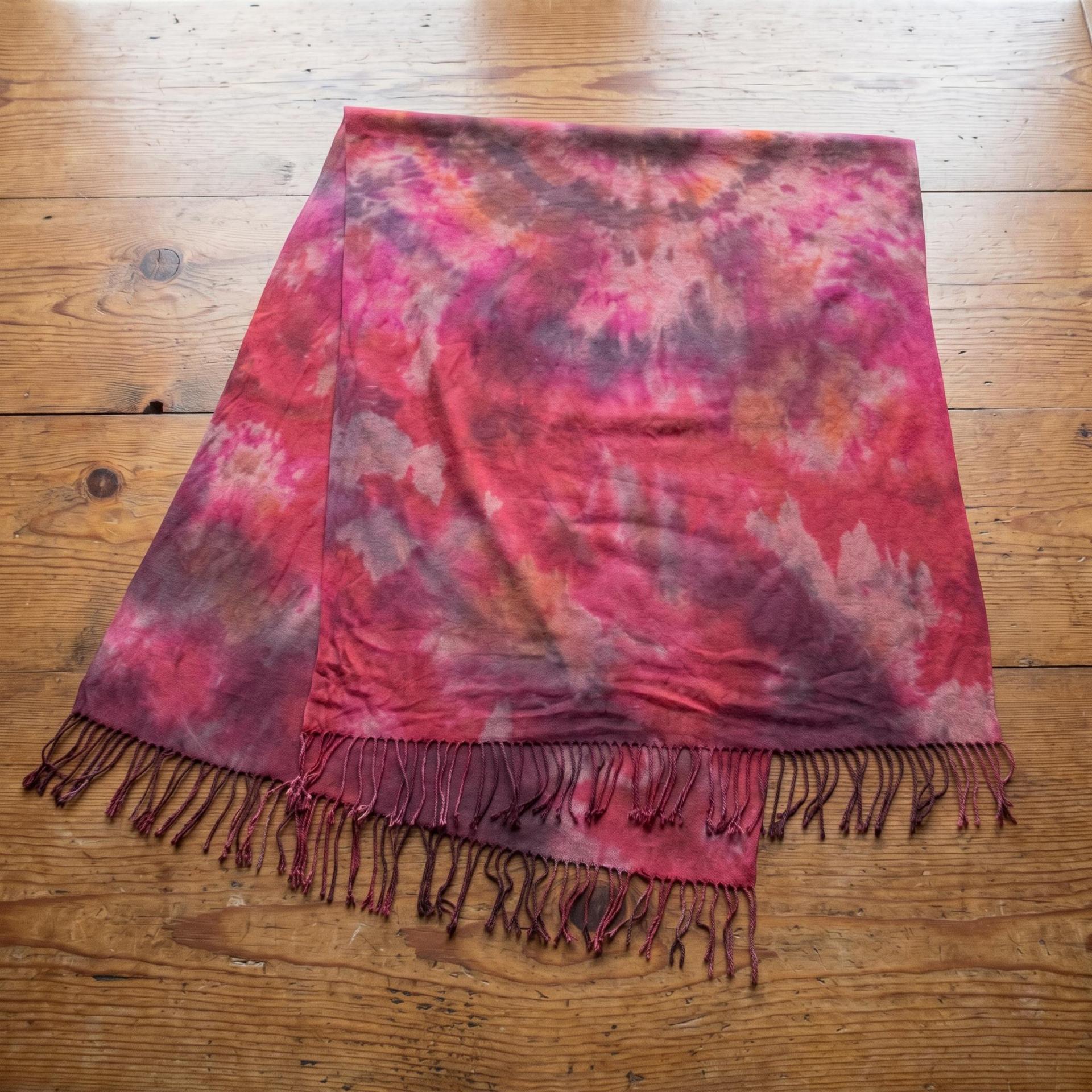 Hand Dyed Tie Dye Pashmina, Blanket Shawl, Wide Scarf, Head Wrap - Rayon Shawl