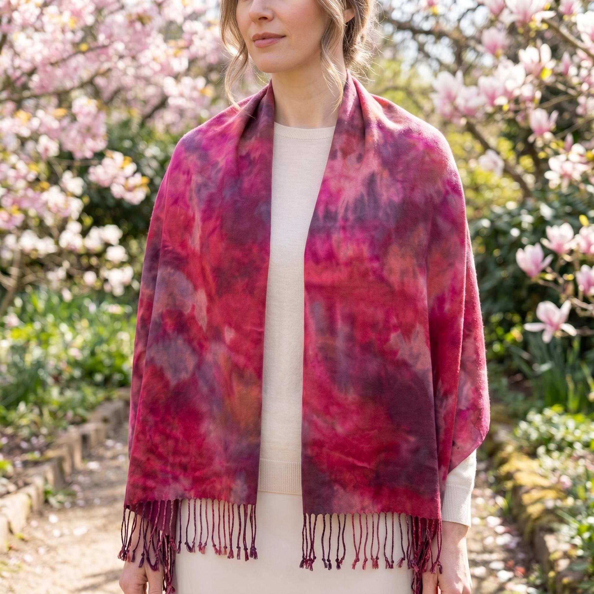 Hand Dyed Tie Dye Pashmina, Blanket Shawl, Wide Scarf, Head Wrap - Rayon Shawl