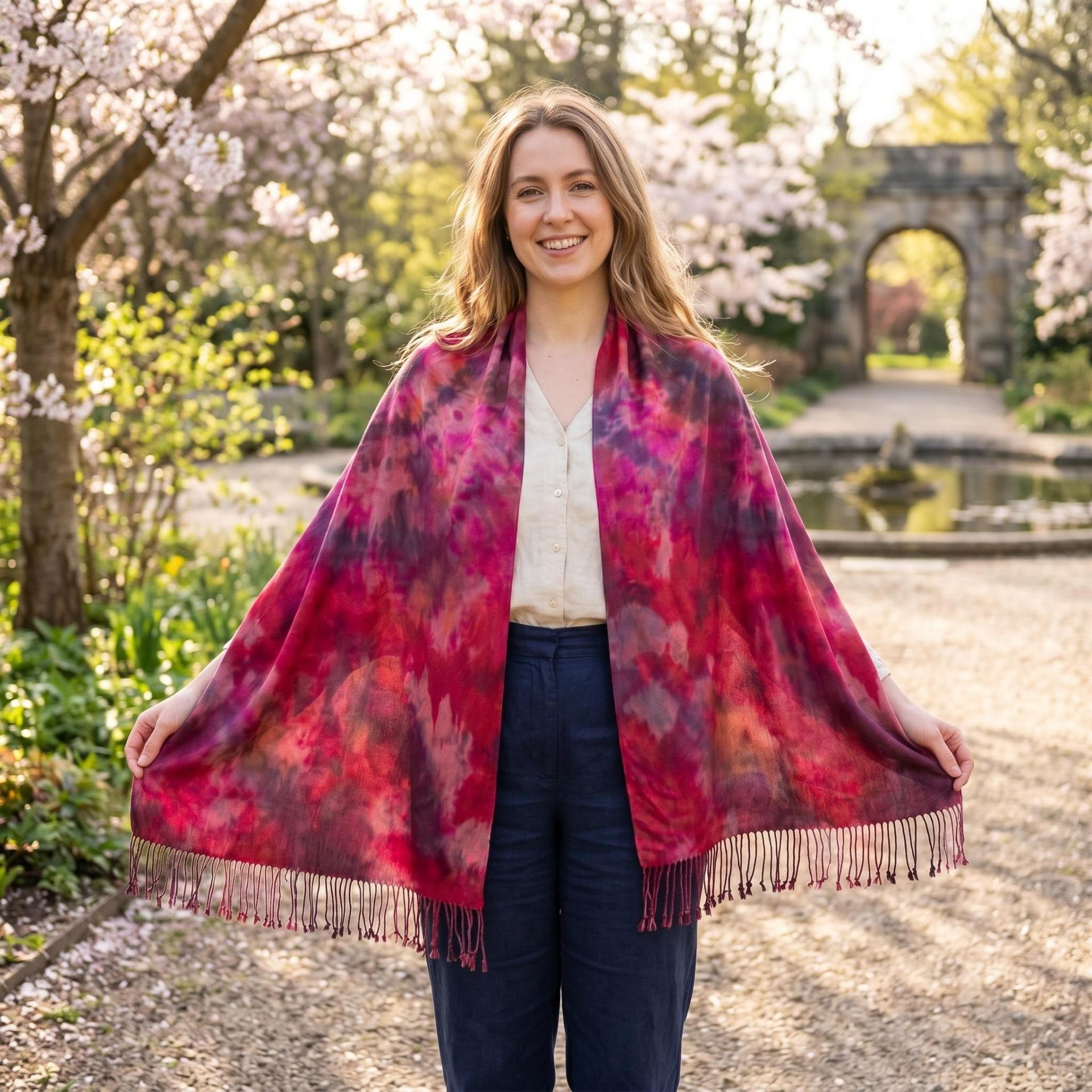 Hand Dyed Tie Dye Pashmina, Blanket Shawl, Wide Scarf, Head Wrap - Rayon Shawl