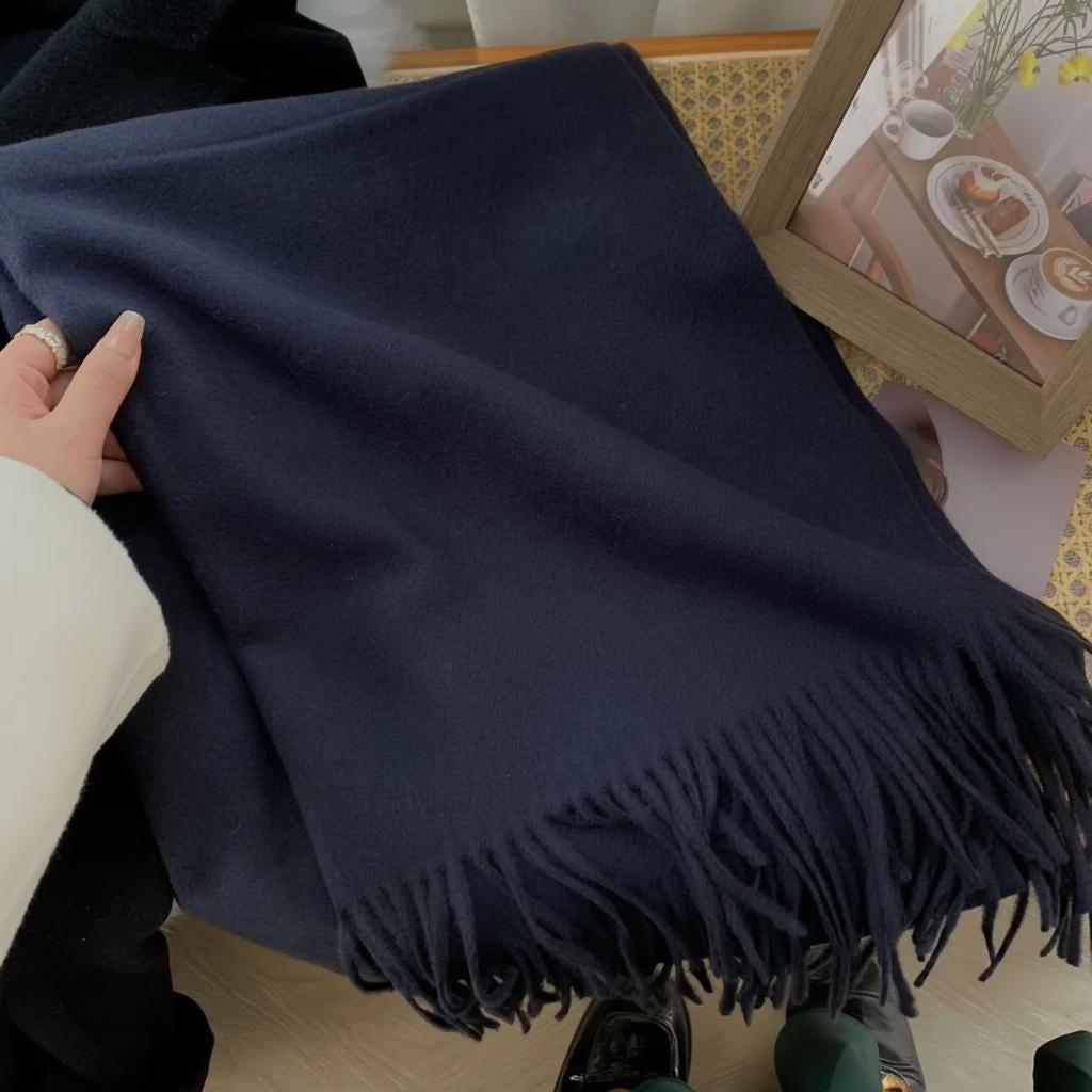 Navy Blue Blanket Shawl - Thick Wide Scarf - Pashmina Super Soft Wrap