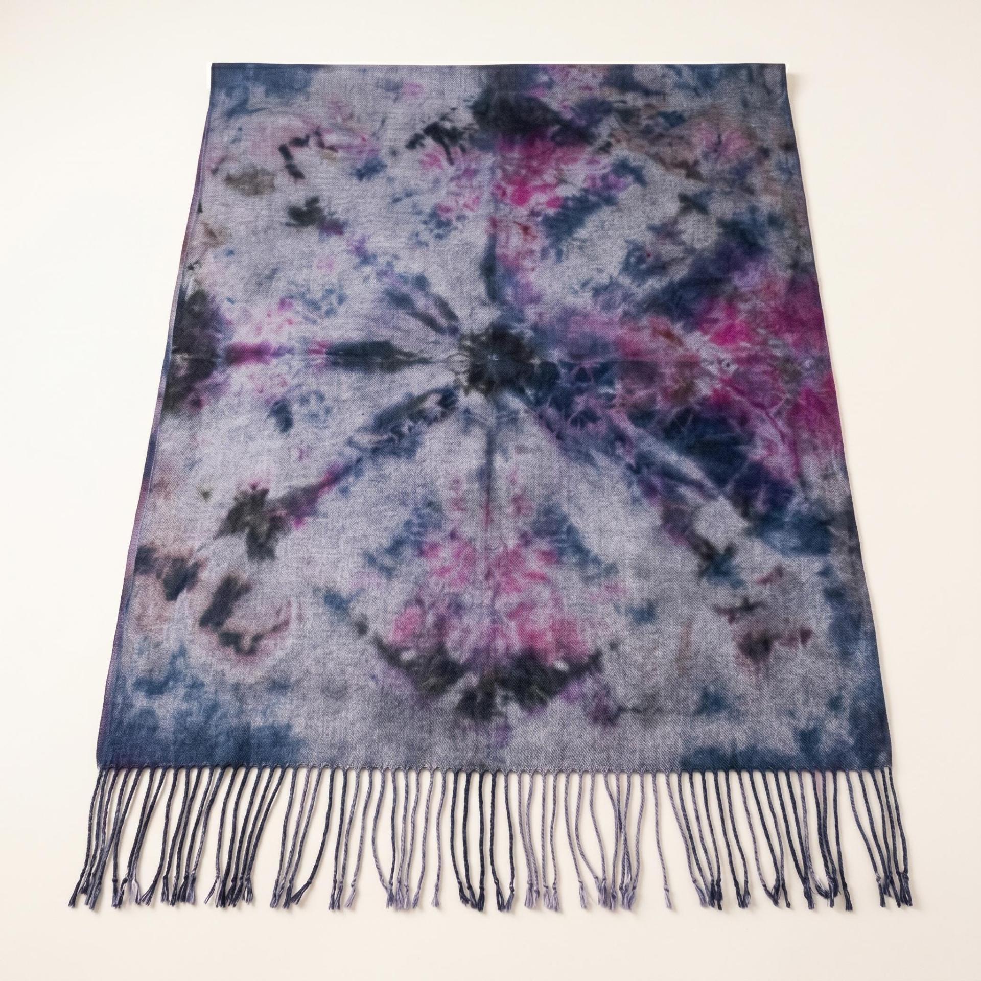 Hand Dyed Tie Dye Pashmina, Blanket Shawl, Wide Scarf, Head Wrap - Rayon Shawl