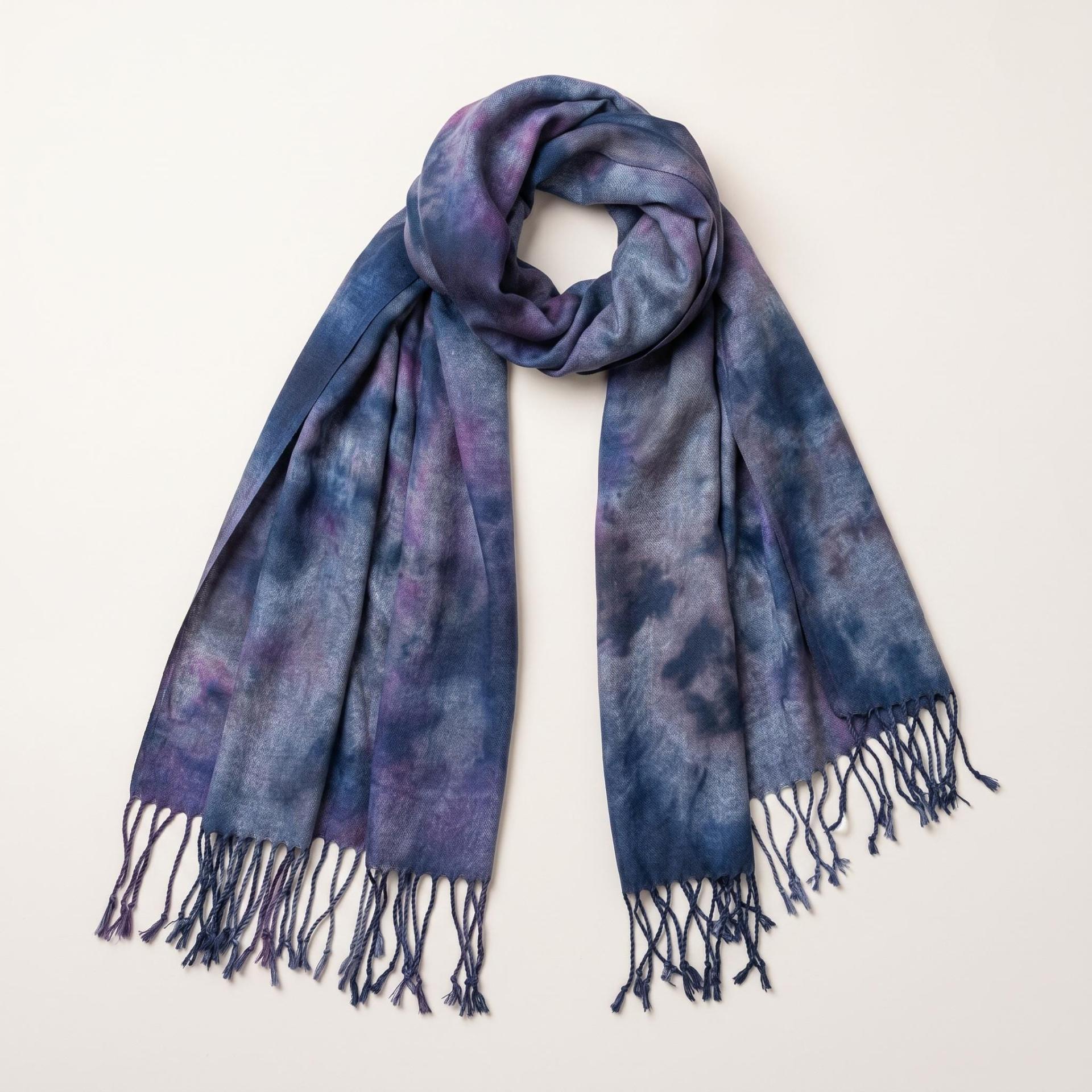 Hand Dyed Tie Dye Pashmina, Blanket Shawl, Wide Scarf, Head Wrap - Rayon Shawl