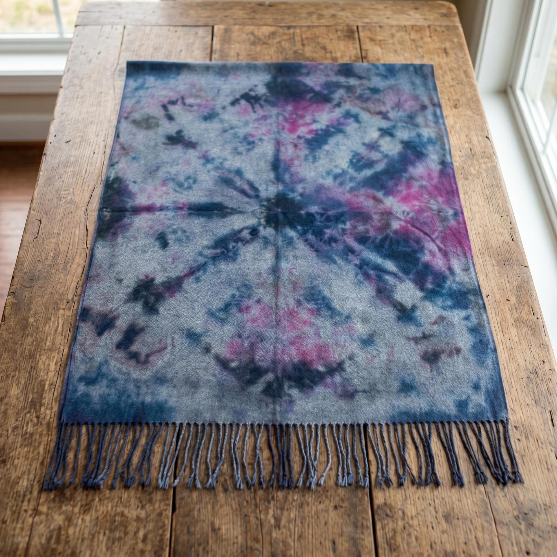 Hand Dyed Tie Dye Pashmina, Blanket Shawl, Wide Scarf, Head Wrap - Rayon Shawl