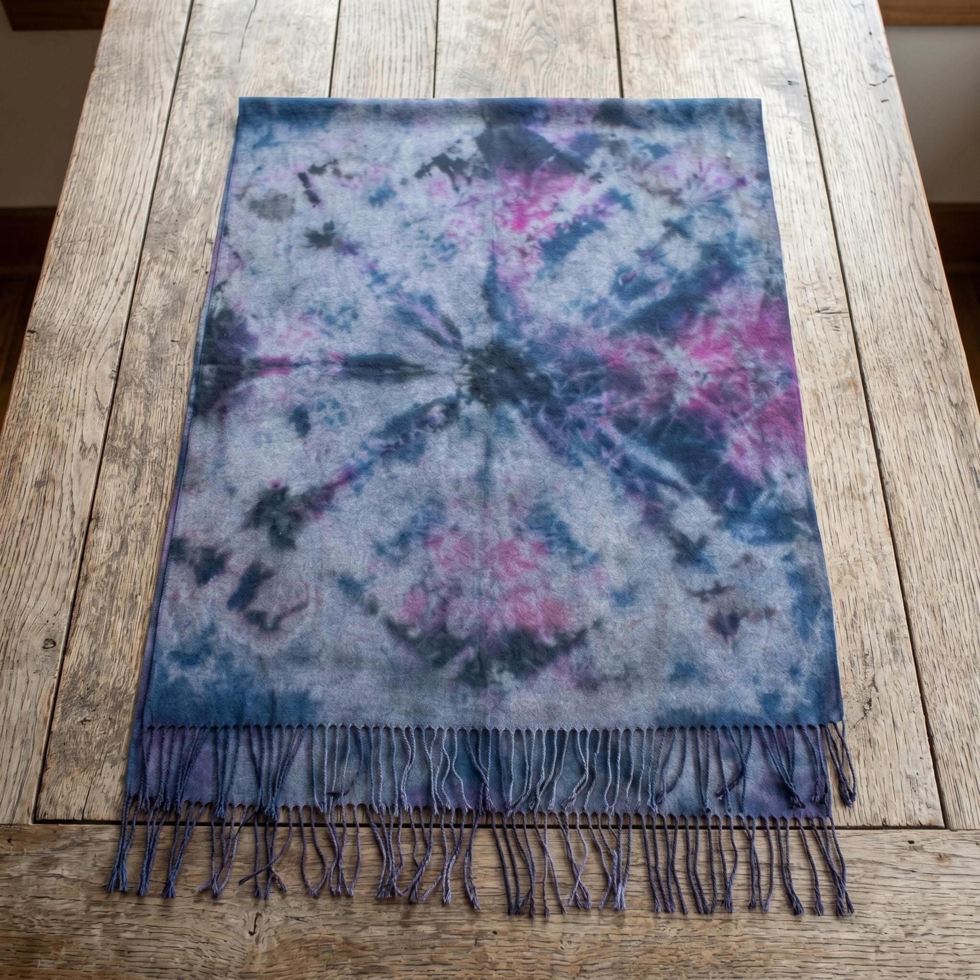 Hand Dyed Tie Dye Pashmina, Blanket Shawl, Wide Scarf, Head Wrap - Rayon Shawl
