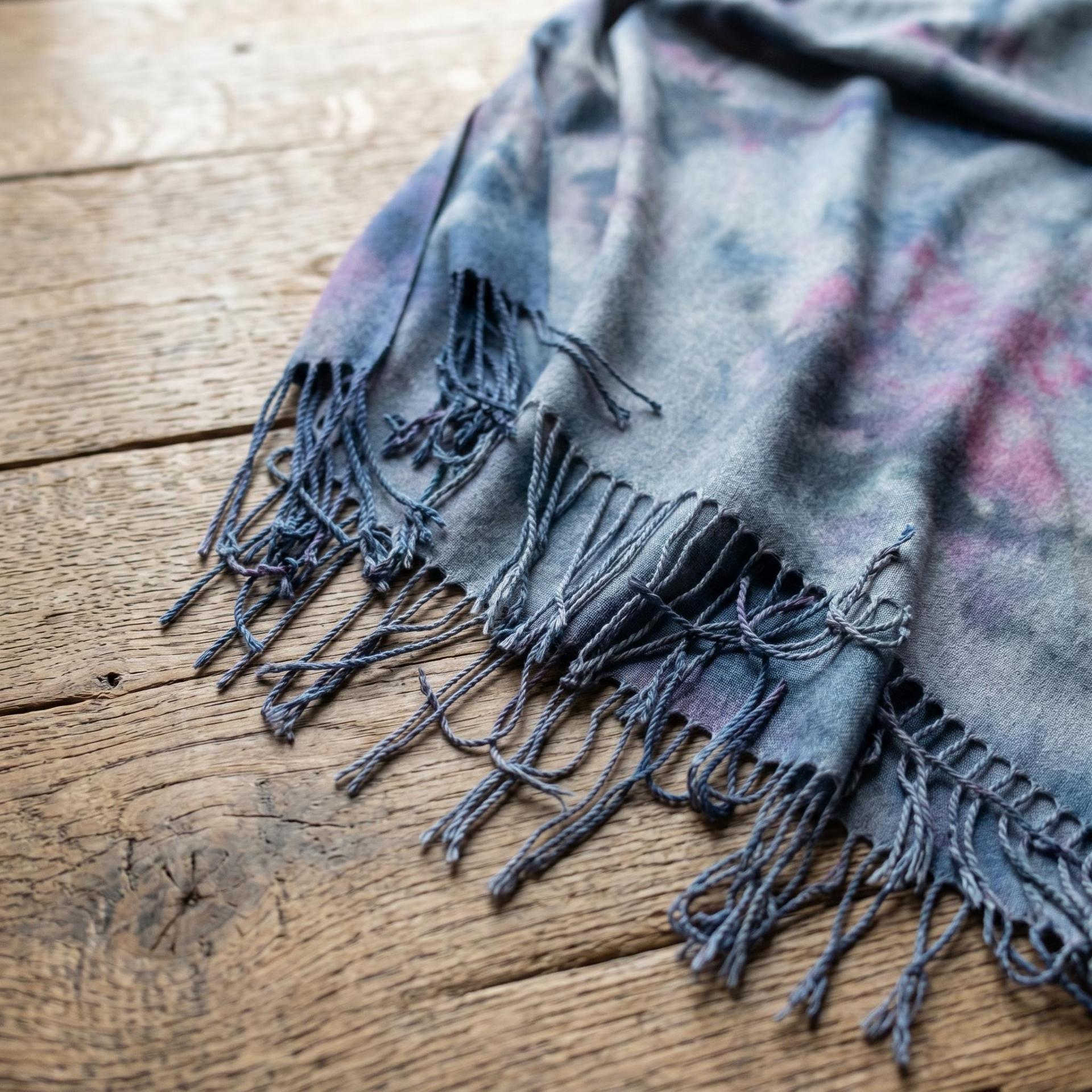 Hand Dyed Tie Dye Pashmina, Blanket Shawl, Wide Scarf, Head Wrap - Rayon Shawl