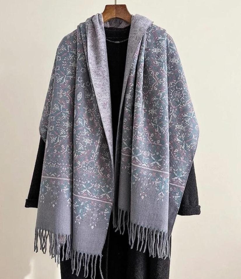 Thick Pashmina Shawl & Scarf for Women, Jacquard Brocade, Blanket Shawl, Wrap