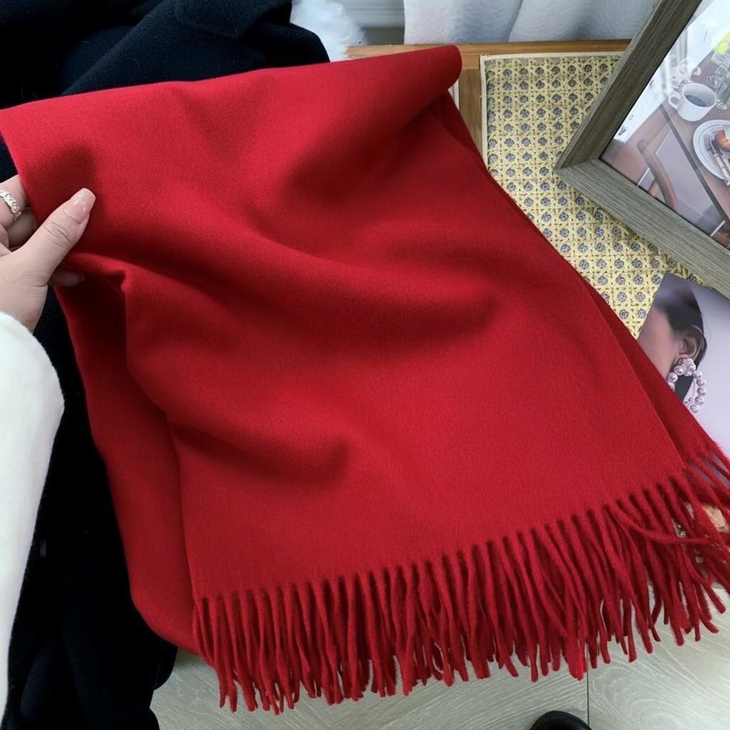 Blanket Scarf and Shawl - Red - Super Soft Pashmina Wide Scarf