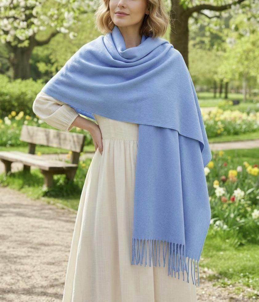 Blanket Scarf and Shawl - Blue - Super Soft Pashmina Wide Scarf