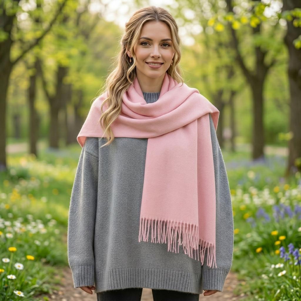 Pink Shawl - Thick Wide Scarf - Pashmina Super Soft Wrap