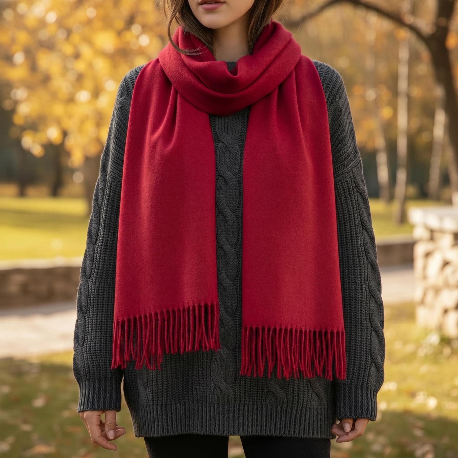 Blanket Scarf and Shawl - Red - Super Soft Pashmina Wide Scarf