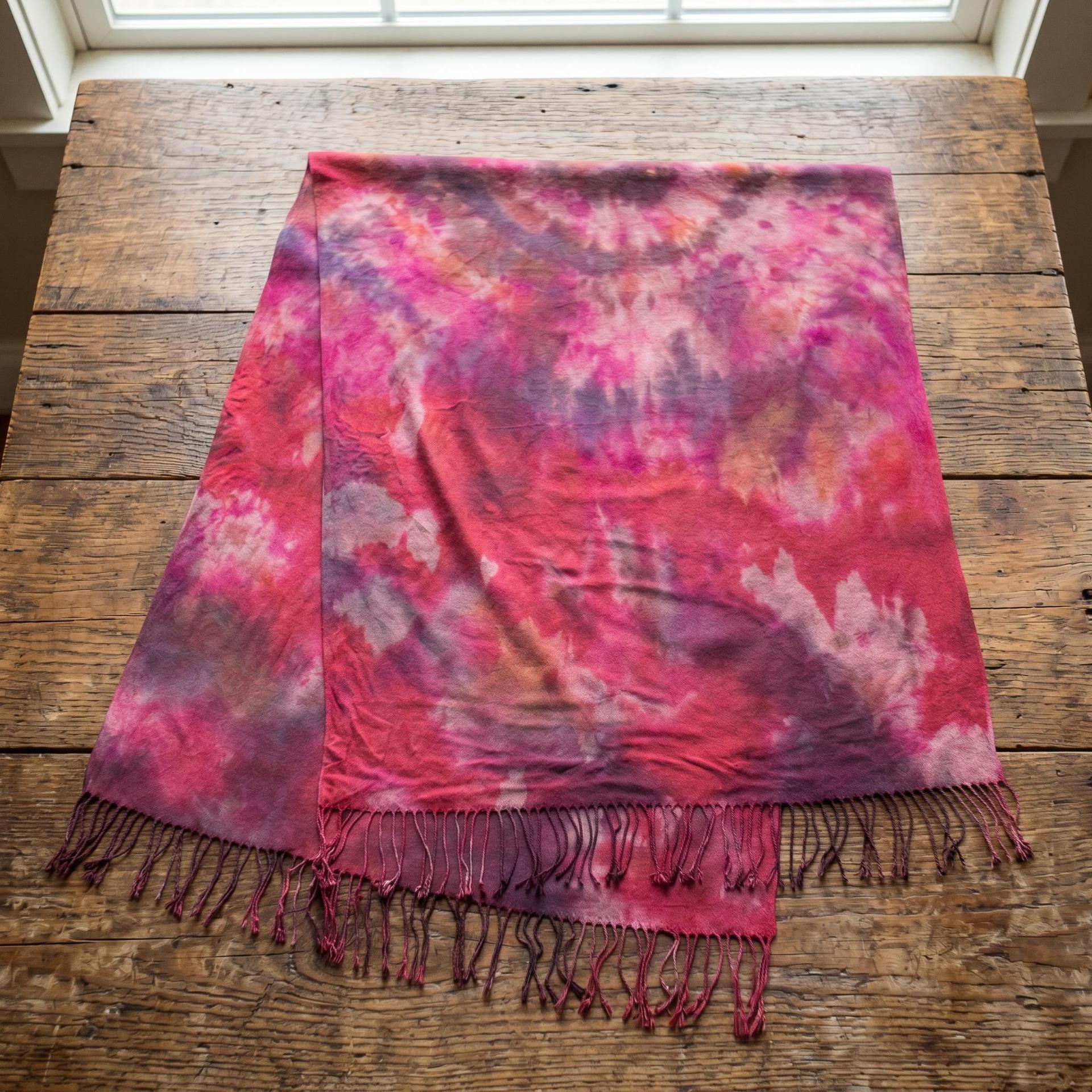 Hand Dyed Tie Dye Pashmina, Blanket Shawl, Wide Scarf, Head Wrap - Rayon Shawl