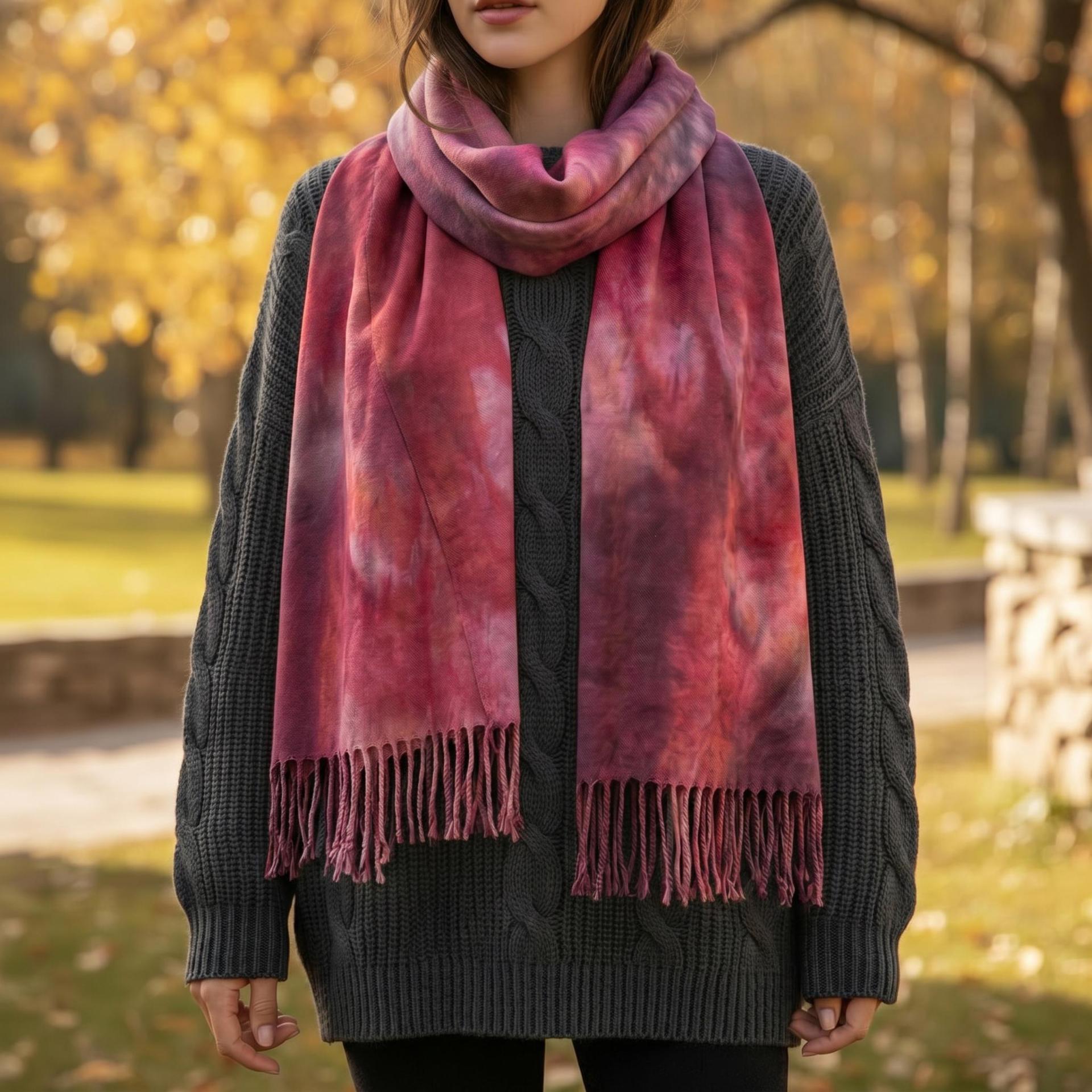 Hand Dyed Tie Dye Pashmina, Blanket Shawl, Wide Scarf, Head Wrap - Rayon Shawl
