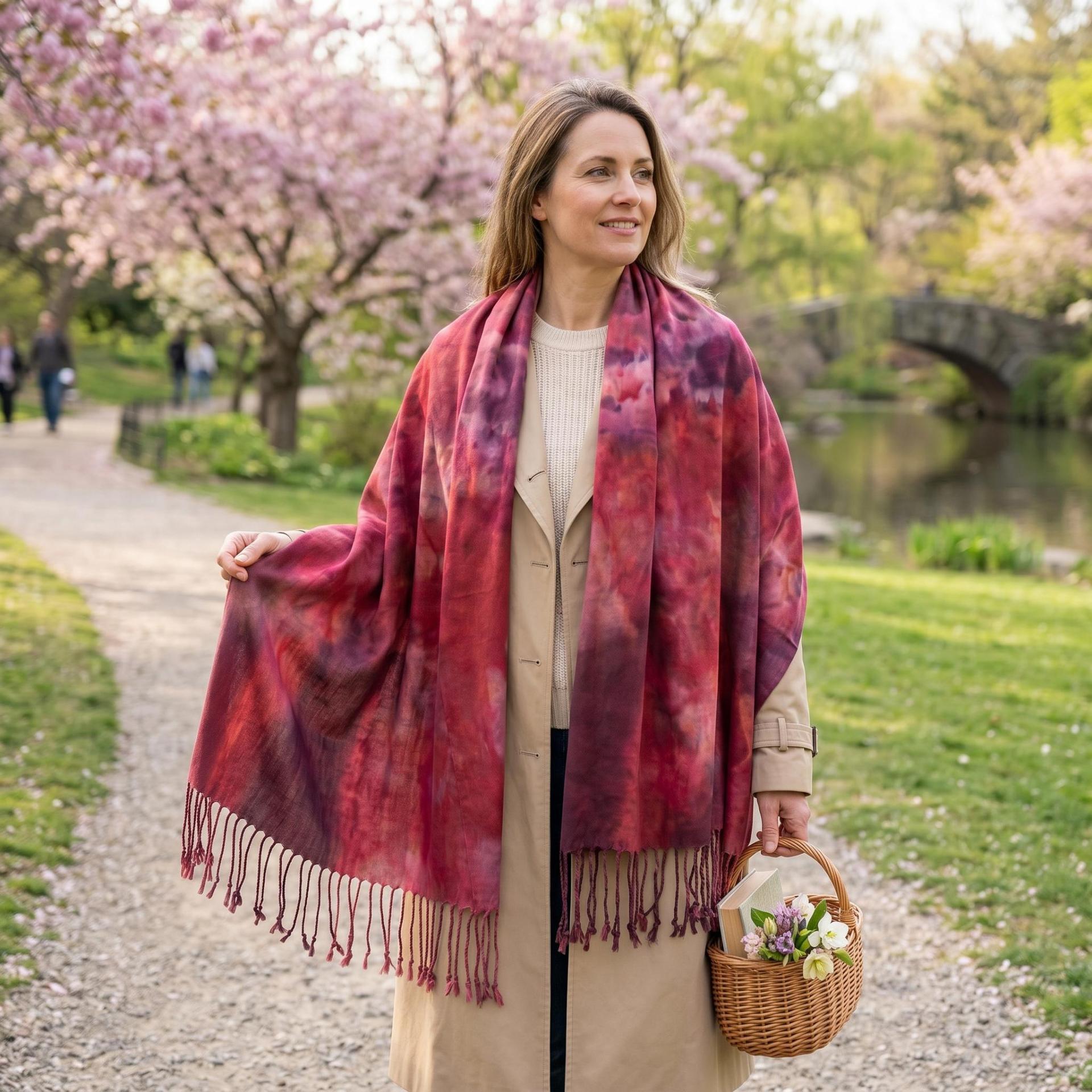 Hand Dyed Tie Dye Pashmina, Blanket Shawl, Wide Scarf, Head Wrap - Rayon Shawl