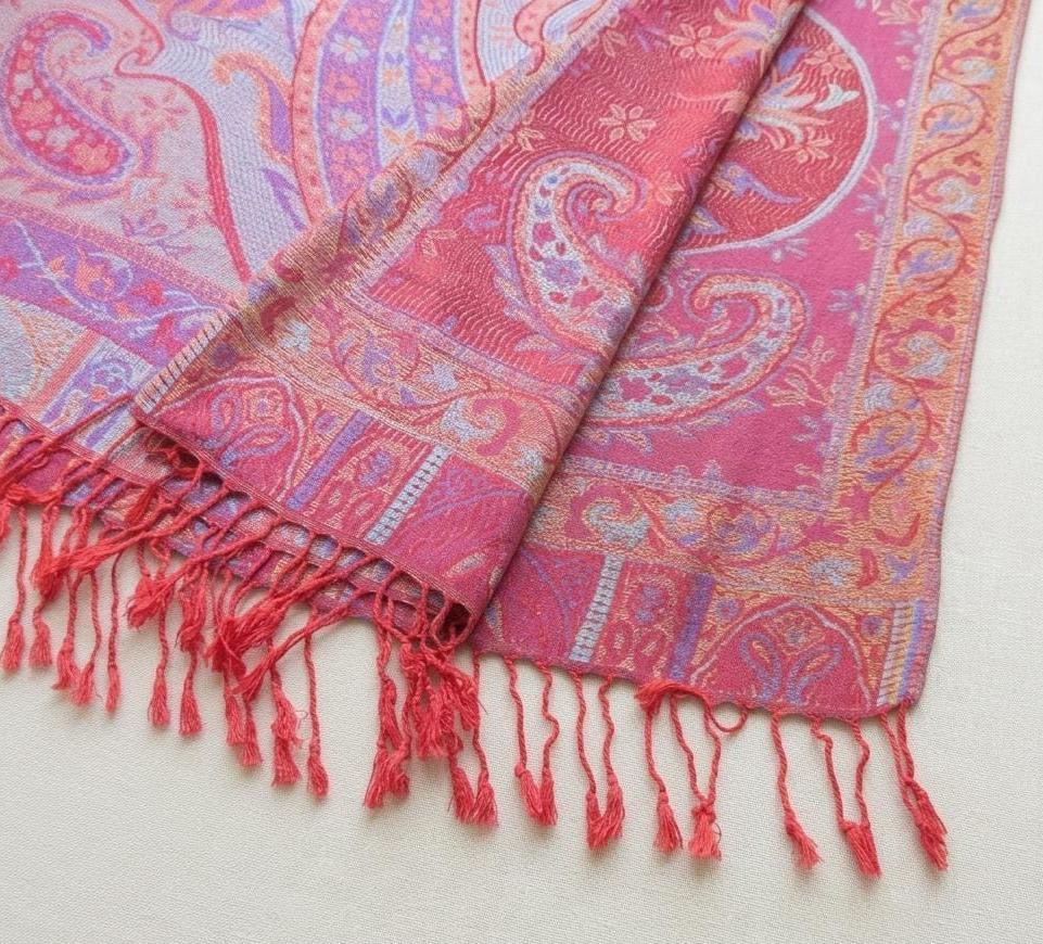 Reversible Soft Pashmina Shawl & Scarf for Women, Jacquard Brocade, Shawl, Sarong or Head Wraps