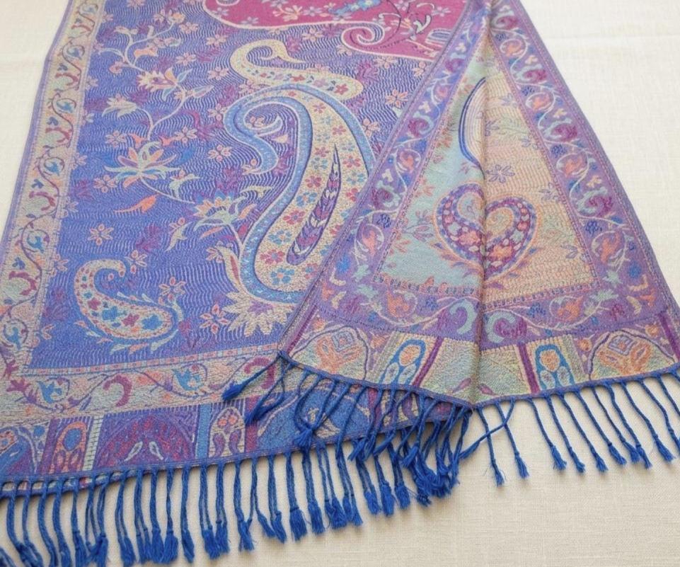 Reversible Soft Pashmina Shawl & Scarf for Women, Jacquard Brocade, Shawl, Sarong or Head Wraps