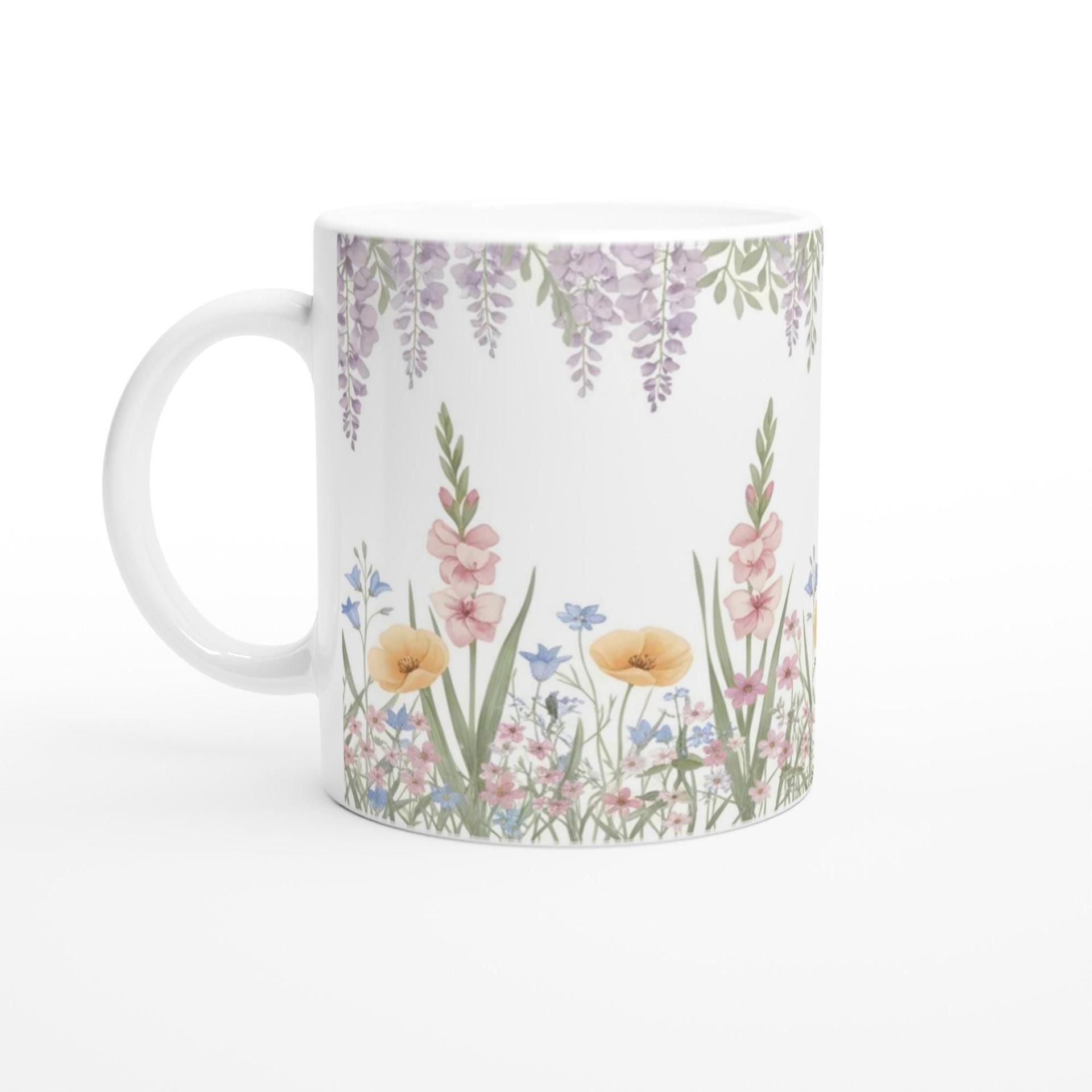 Large and Small Mugs - Floral - 11oz and 15oz Ceramic Cup Set