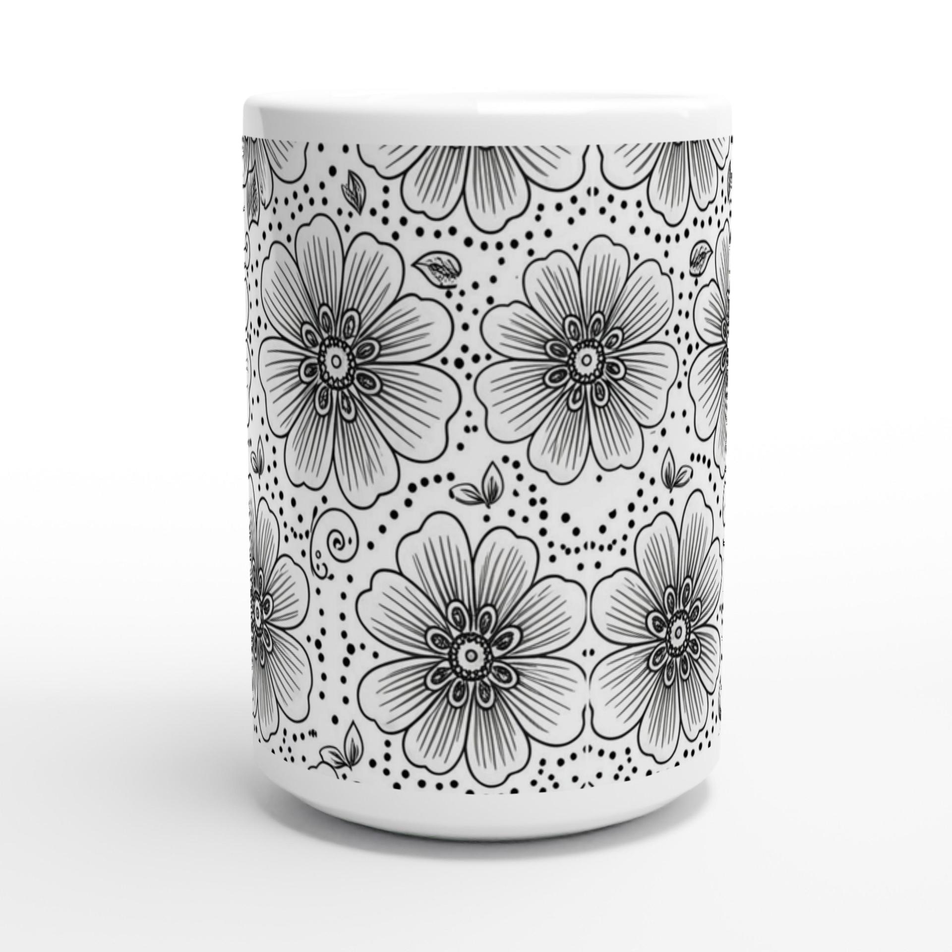 Set of Big Mugs, Floral Cup Set, Large 15 oz Matching Cups