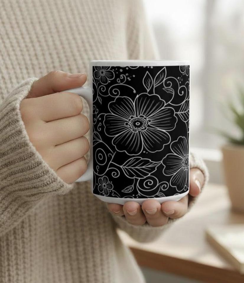 Set of Big Mugs, Floral Cup Set, Large 15 oz Matching Cups