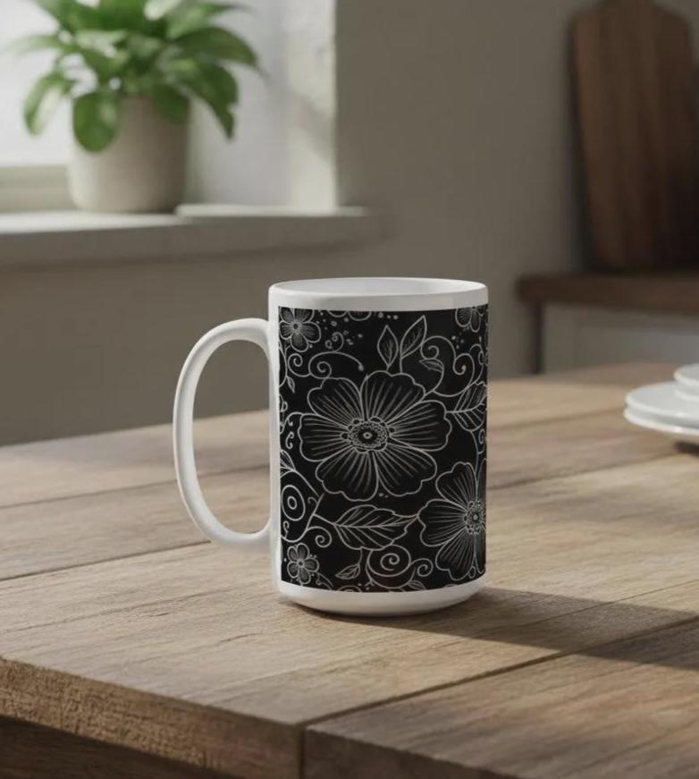 Set of Big Mugs, Floral Cup Set, Large 15 oz Matching Cups