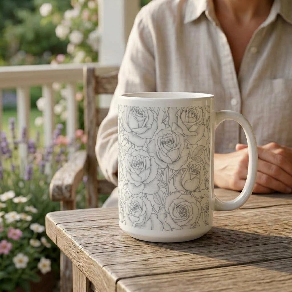 Set of Big Mugs, Floral Cup Set, Large 15 oz Matching Cups