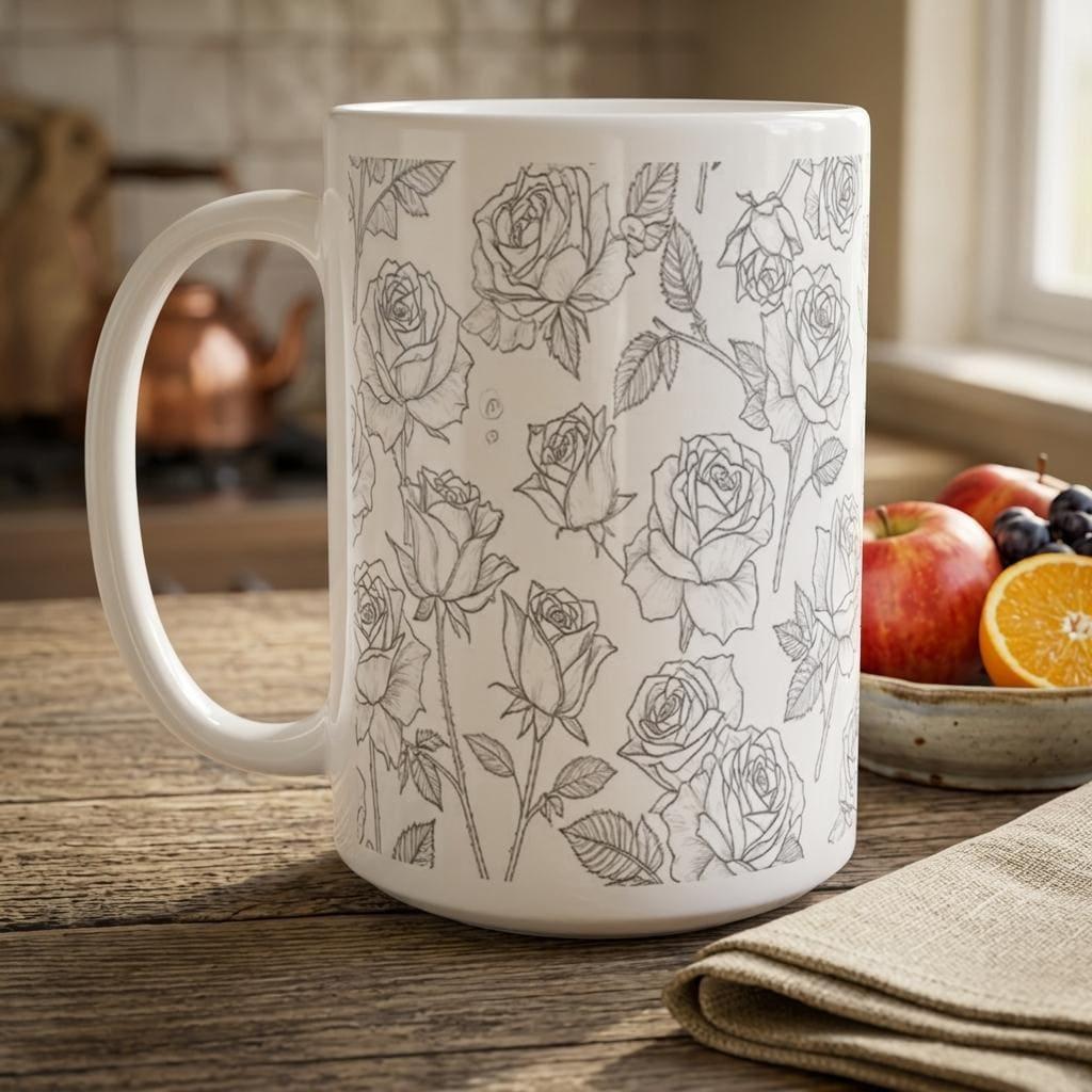 Set of Big Mugs, Floral Cup Set, Large 15 oz Matching Cups
