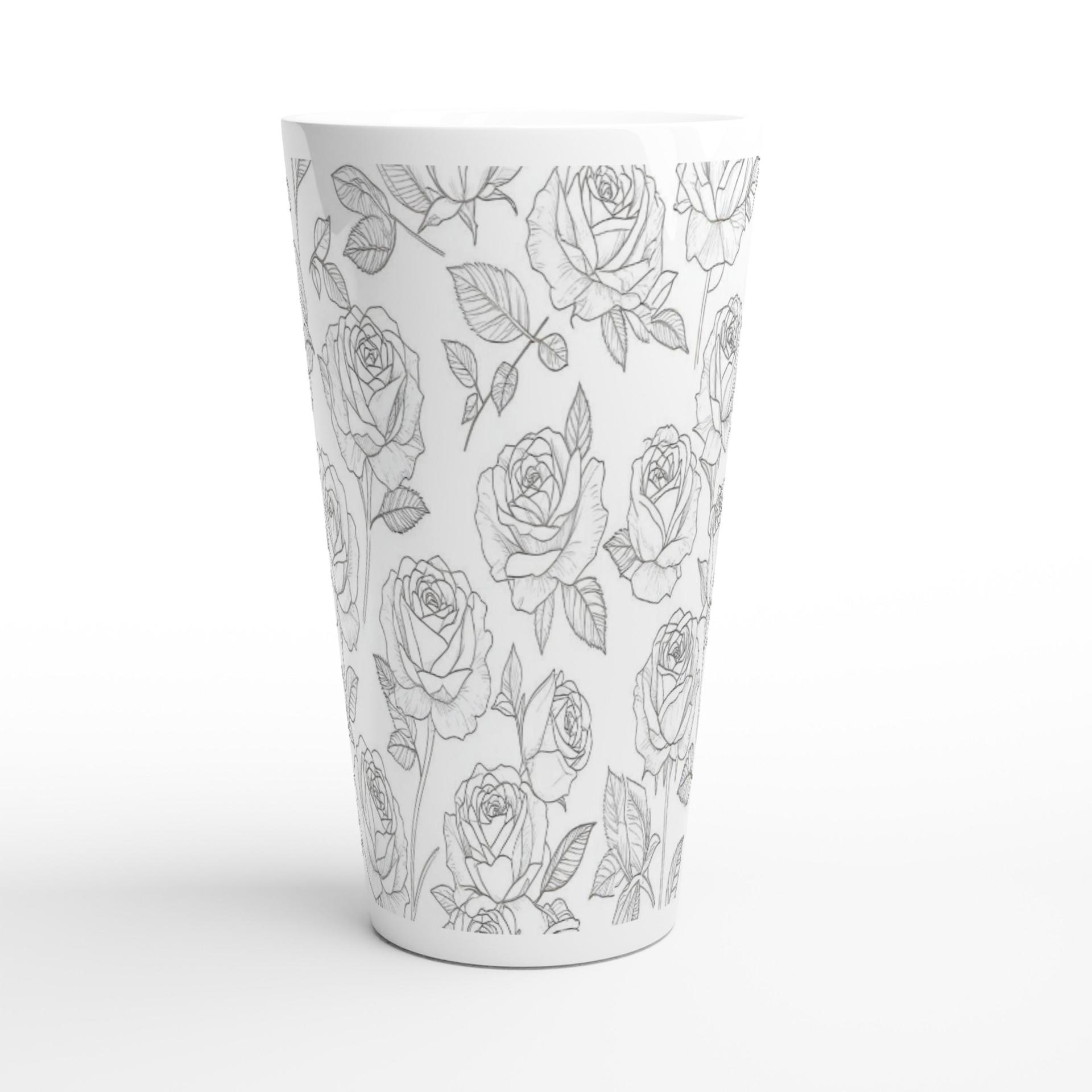 Set of 3 Cups, Floral, 17oz Latte Ceramic Mugs Set - Extra Tall Cup Set