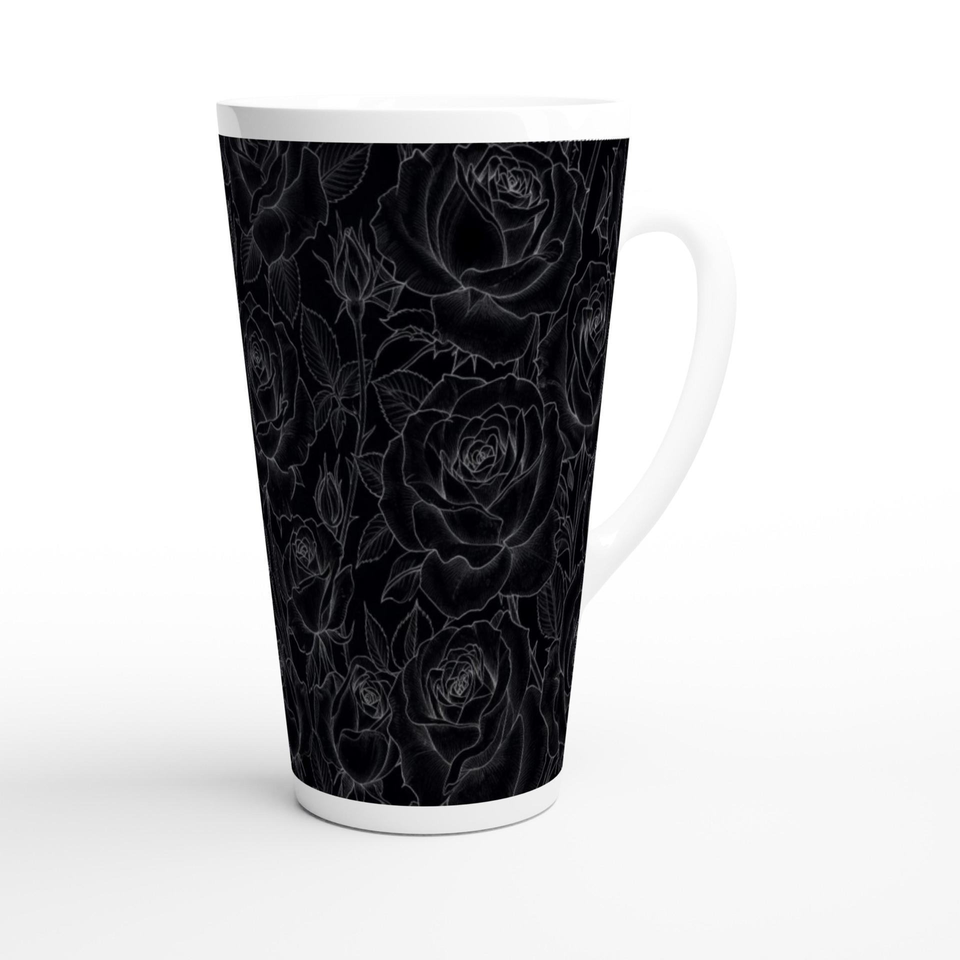 Set of 3 Cups, Floral, 17oz Latte Ceramic Mugs Set - Extra Tall Cup Set